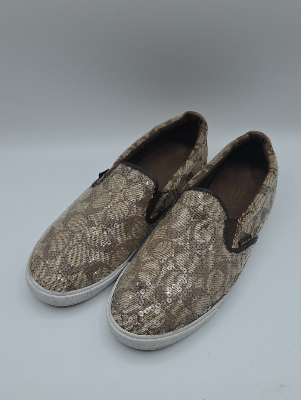 Coach Metallic Sequin Logo Slip-On Sneakers Size 9.5B